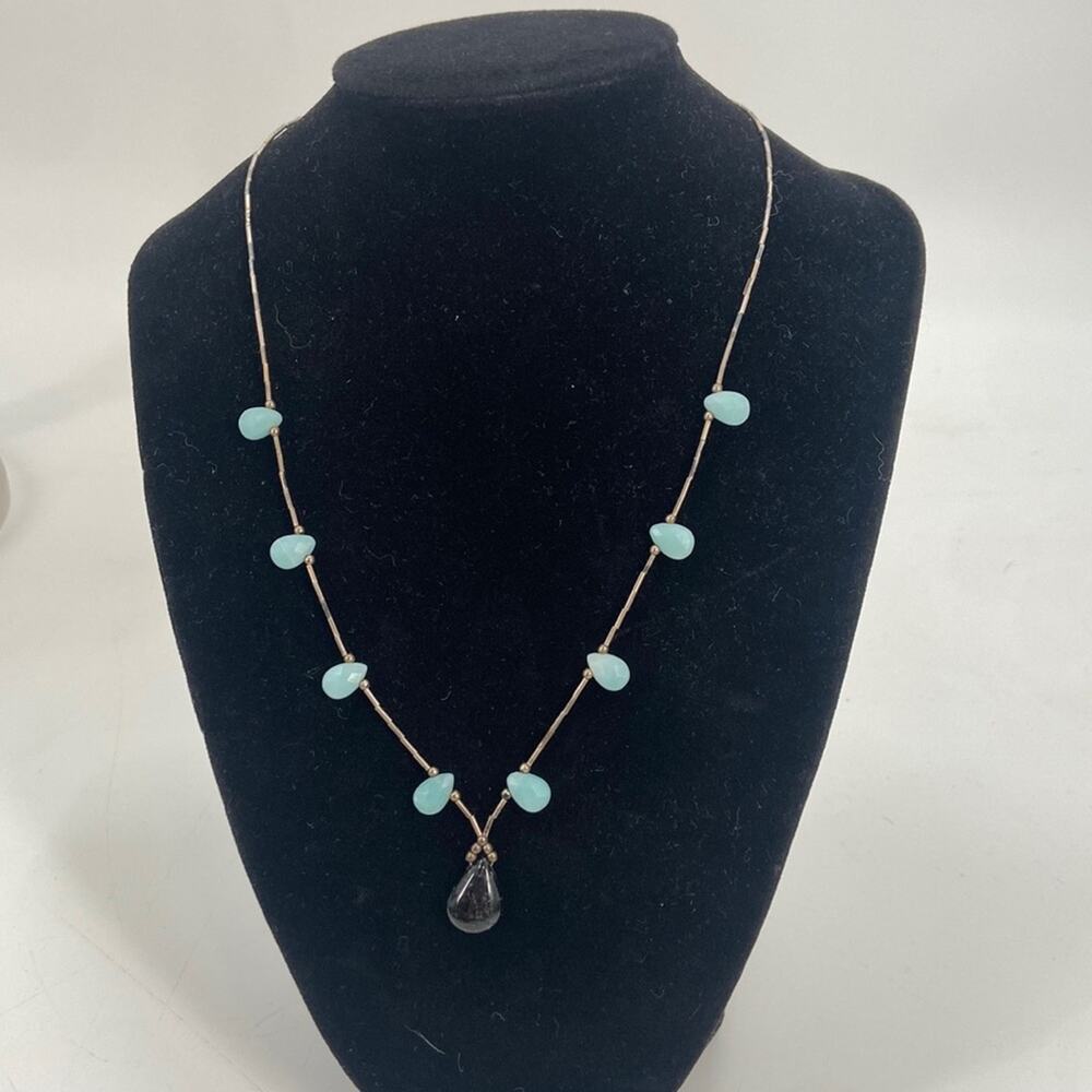 Vintage handmade blue and black stone beaded necklace